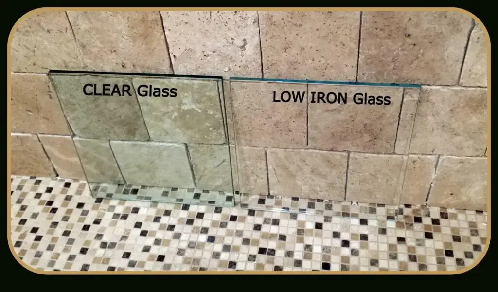 Clear tempered glass beside low-iron ultra-clear glass, shown side by side
