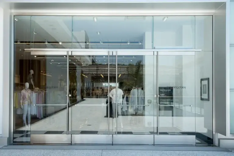All glass storefront entrance doors at a retail store