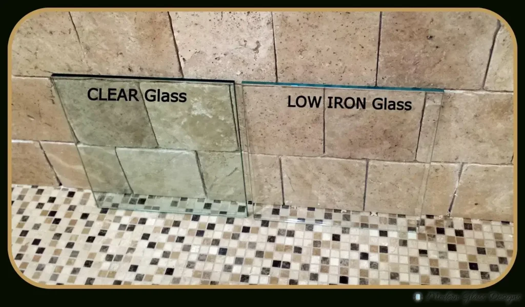 Clear tempered glass beside low-iron ultra-clear glass, shown side by side
