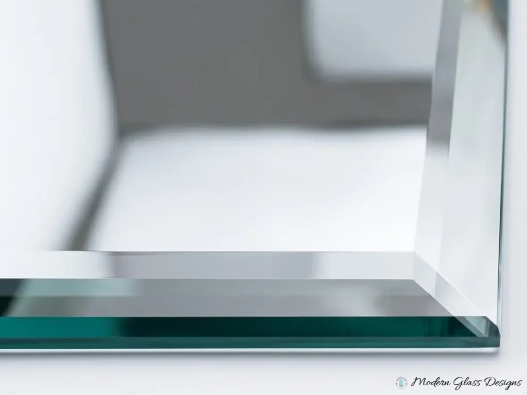 Close-up of a beveled mirror edge
