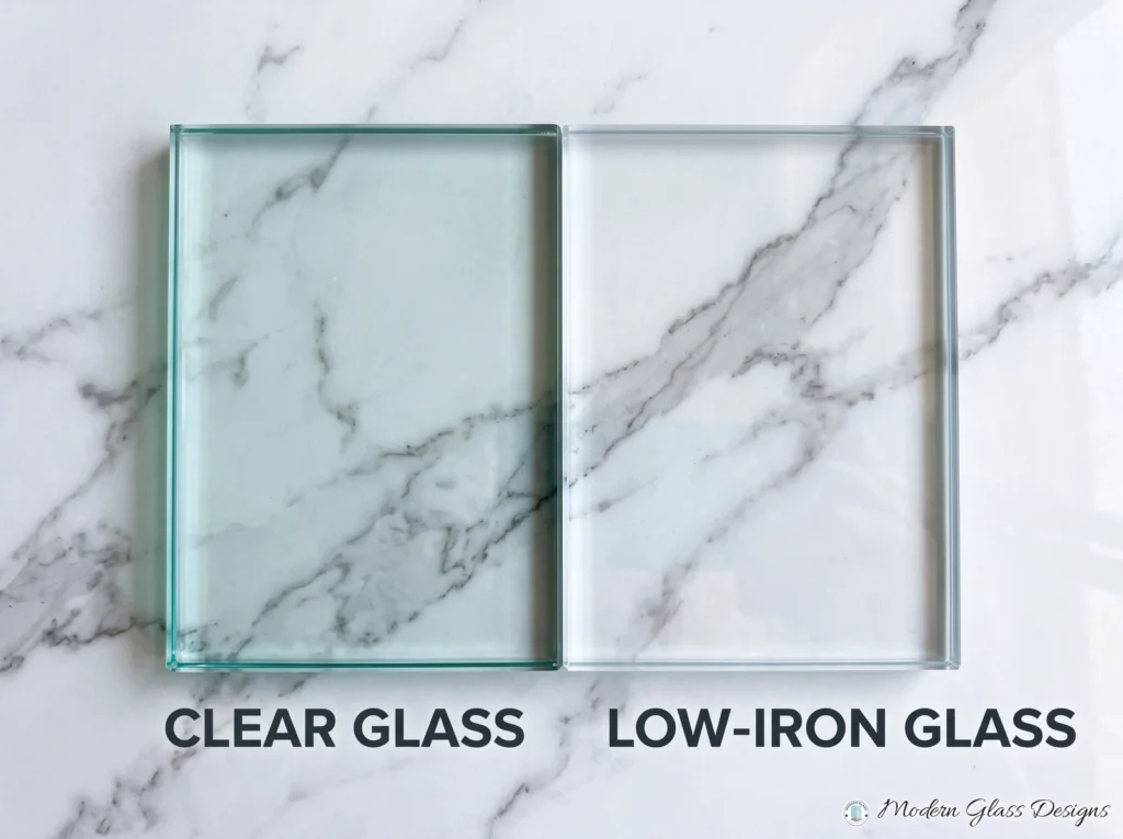 Clear glass compared with low-iron glass