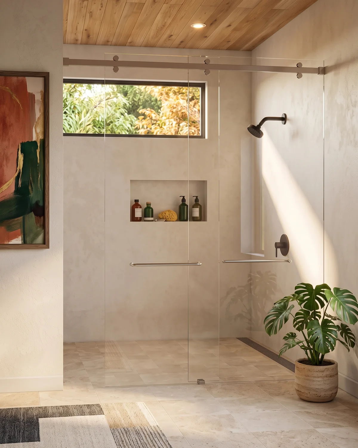 CRL Brixen double bypass sliding shower door with a rectangular header and two sliding doors