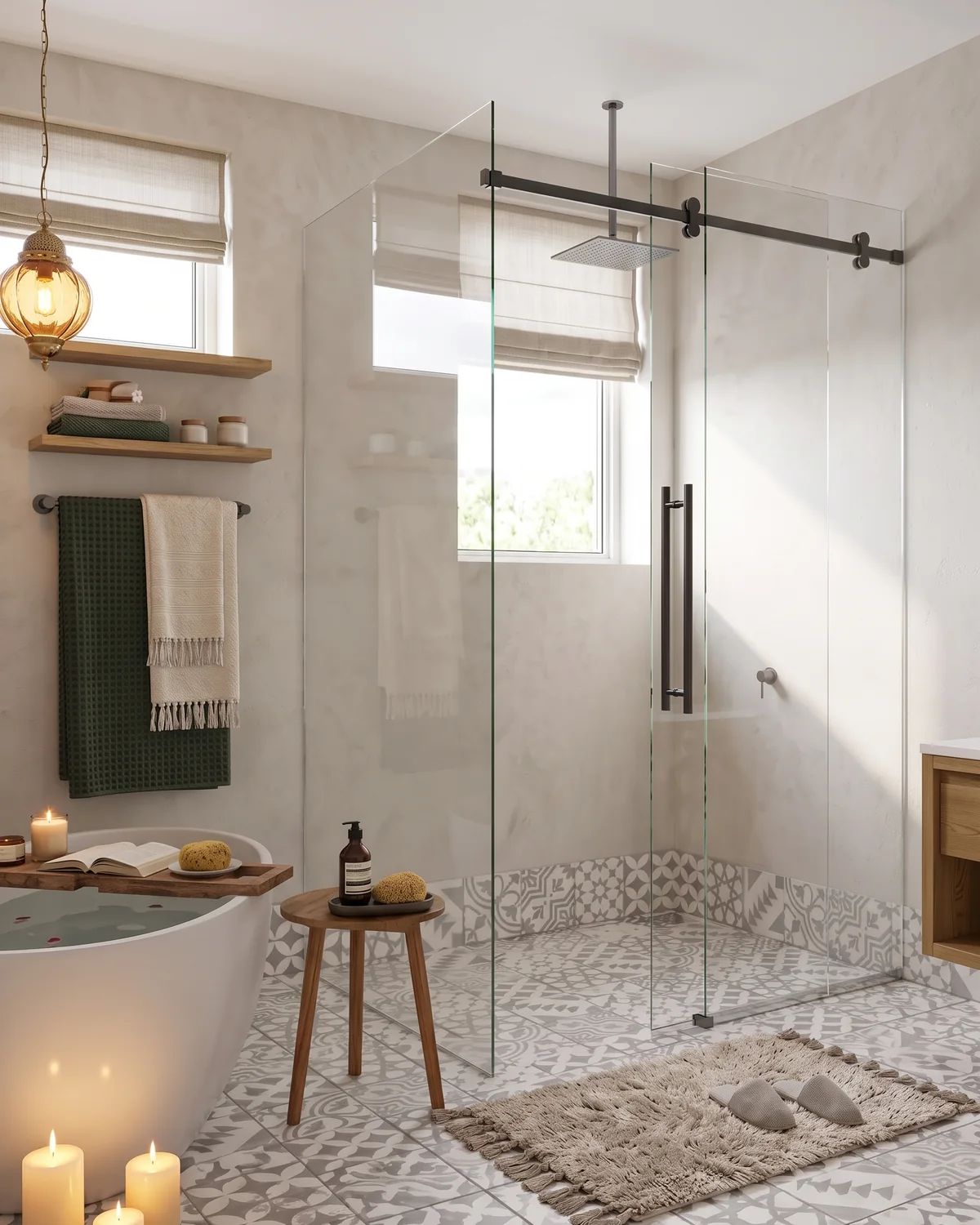 CRL Cavoli single slider shower door in a corner shower with a rectangular header