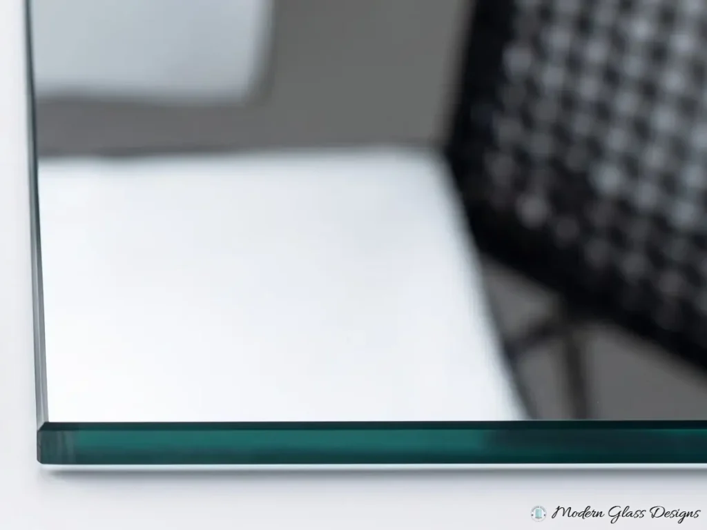 Close-up of a flat polished mirror edge