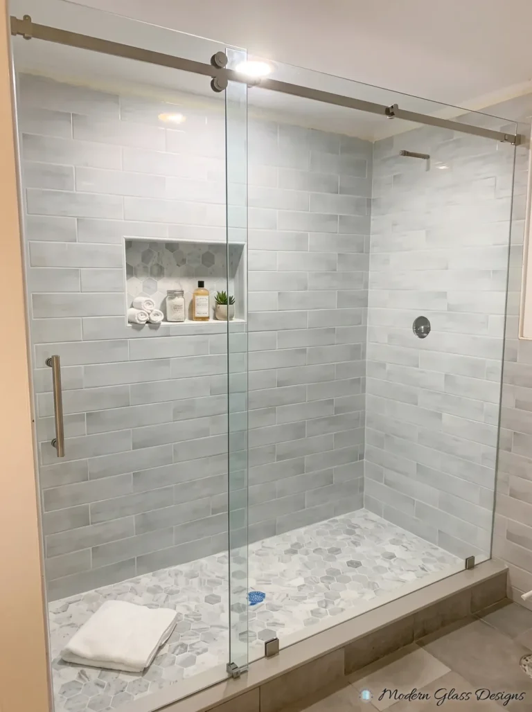 Frameless Sliding Shower Door, Brushed Nickel, Wide Opening