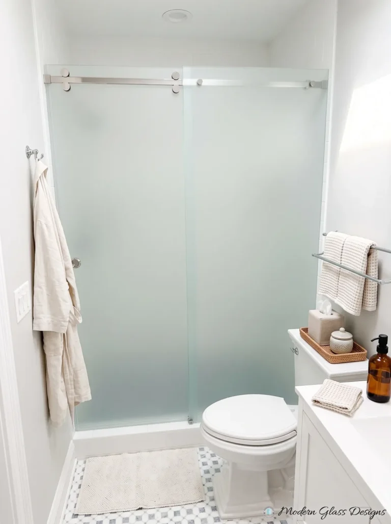 Frameless Sliding Shower Door, Frosted Glass, Brushed Nickel