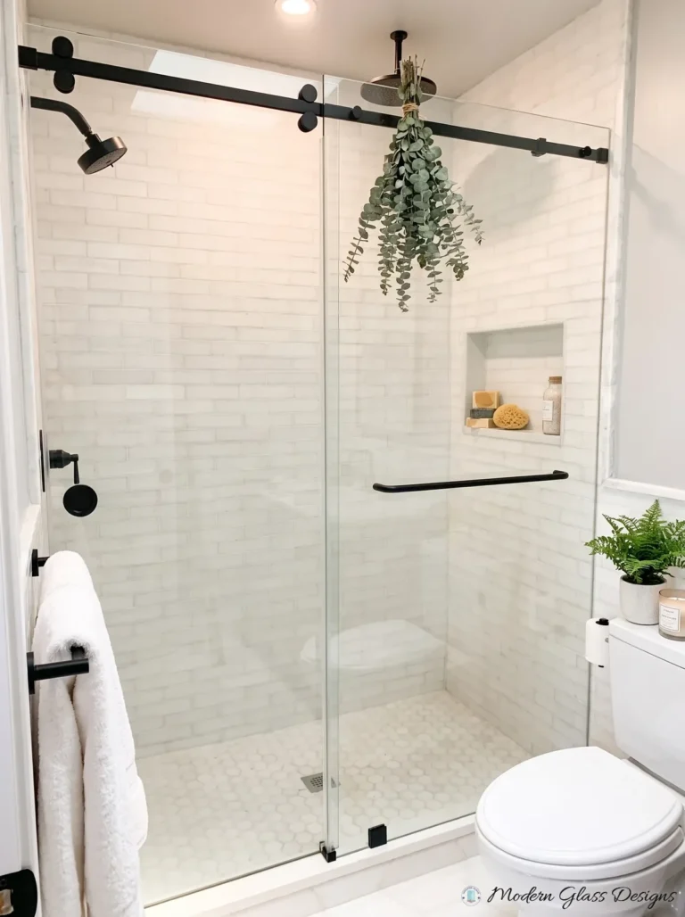 Frameless Sliding Shower Door, Matte Black, Rain Shower