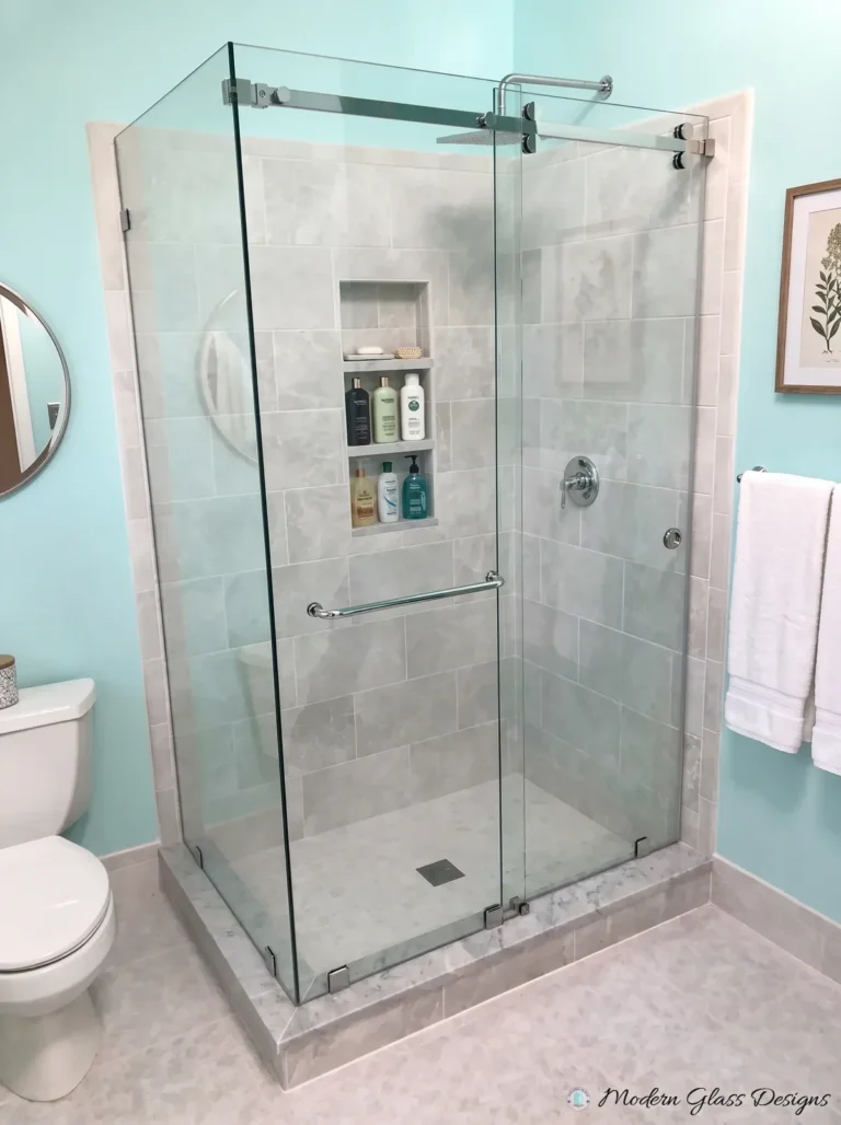 Frameless Sliding Shower Enclosure, Chrome, Aqua Bathroom