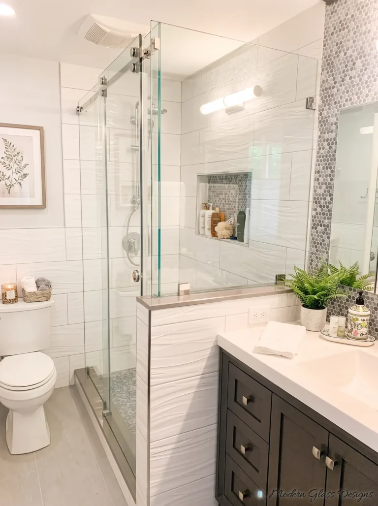 Frameless Sliding Shower Enclosure, Chrome, Pony Wall