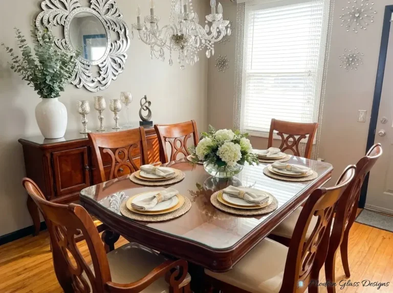Glass top protecting a traditional wood dining table