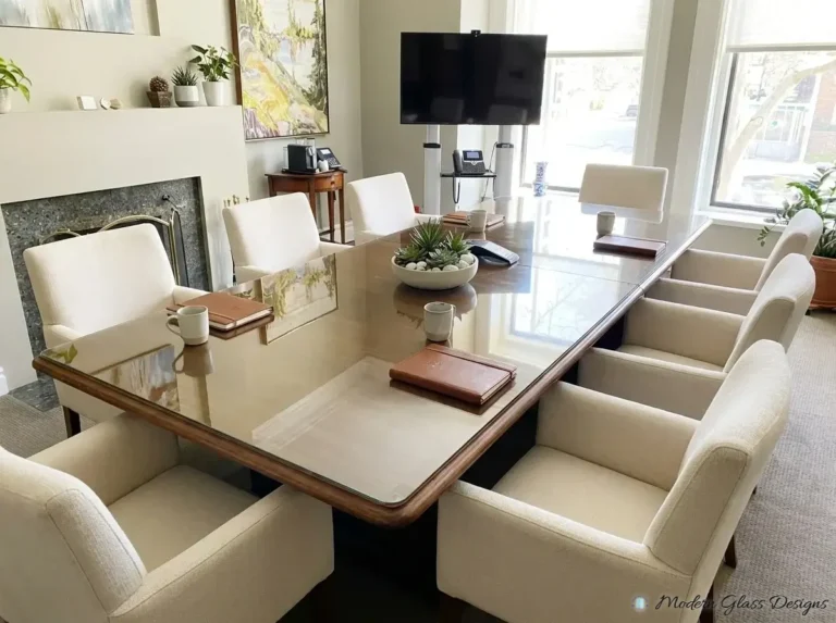 Glass top on a conference room table