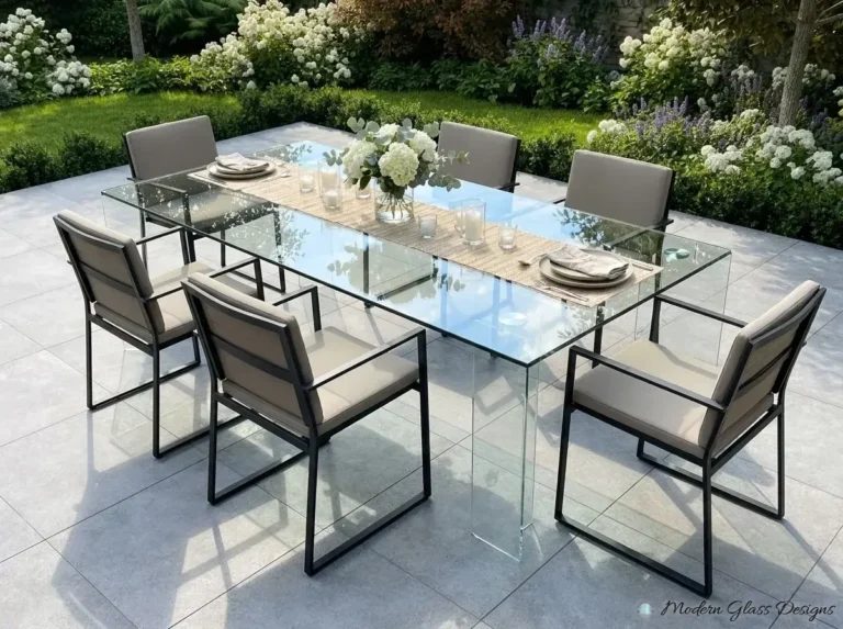 Glass top on an outdoor patio dining table
