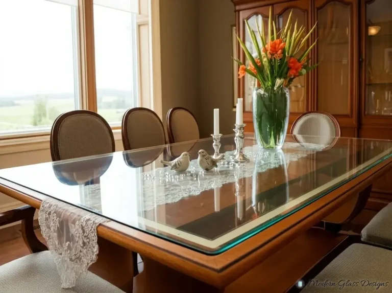Glass top protecting a wood dining table