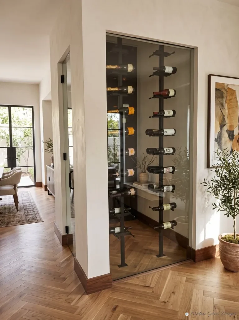 Glass wine closet front in a hallway