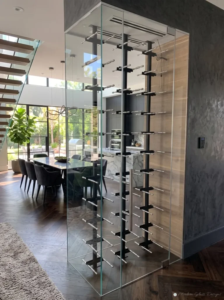 Corner glass wine column enclosure