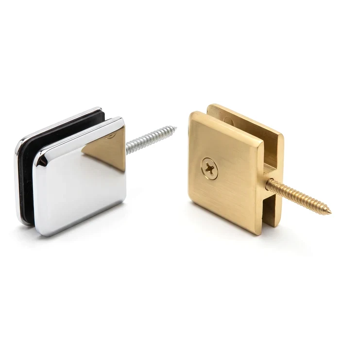 BGC186 beveled wall transom shower clamp with screw in Polished Chrome and Satin Brass