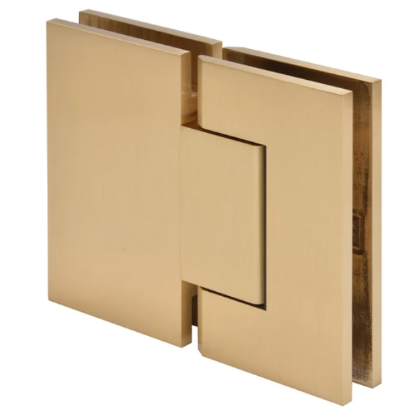 Trento 180 degree glass-to-glass shower door hinge in Satin Brass