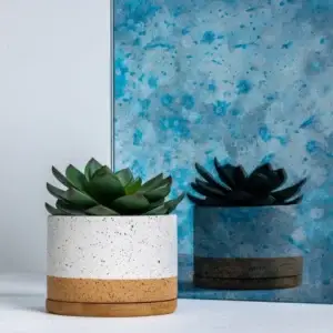 Policromo Cobalto antique mirror sample with blue mottled staining