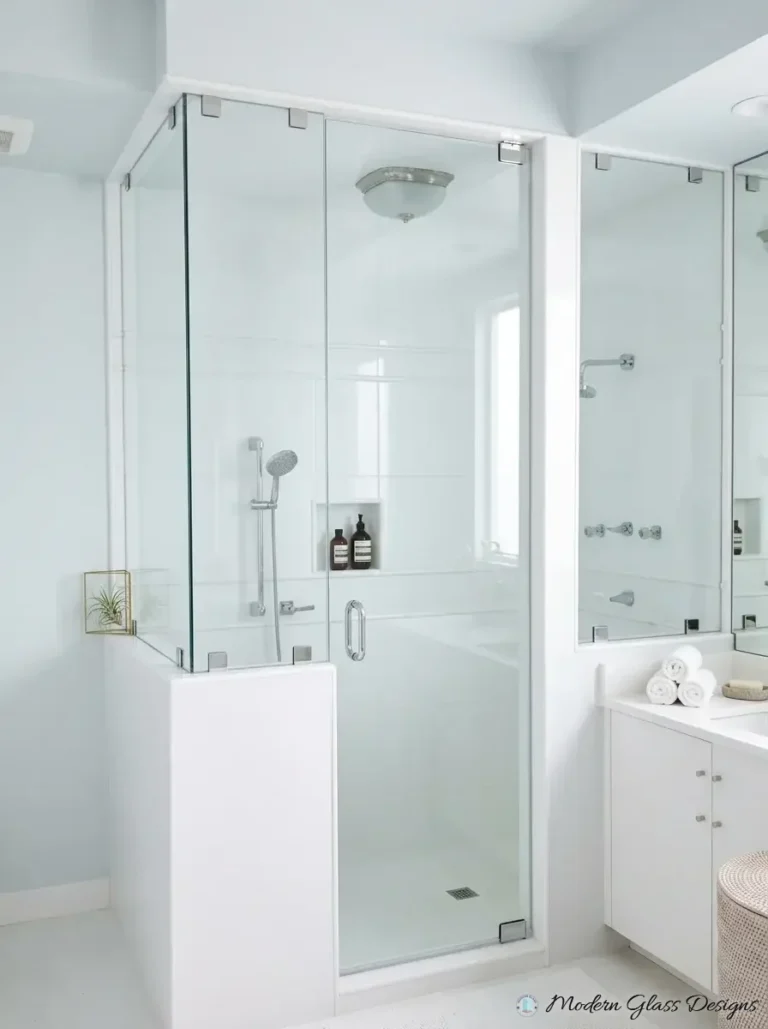 Steam shower glass on a knee wall reaching the ceiling